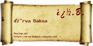 Árva Baksa névjegykártya